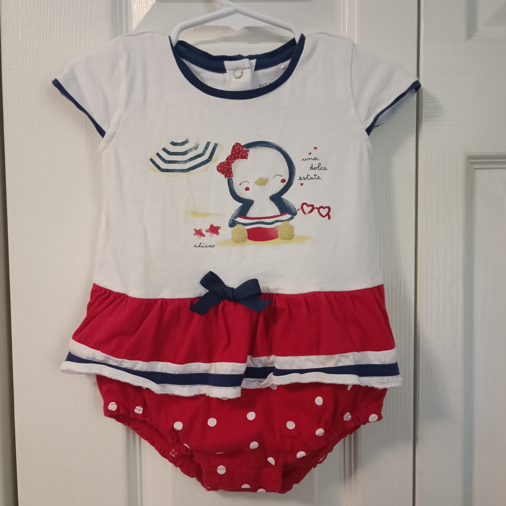 Chic Red and White Penguin Bodysuit